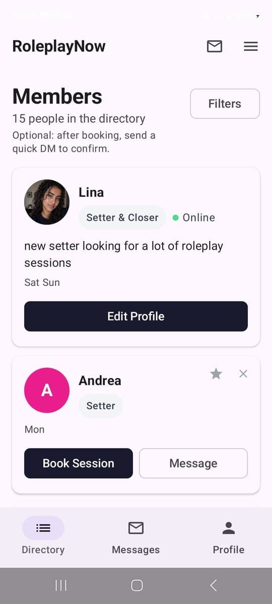Find setters and closers who are available right now. Filter by role, day, and time zone.
