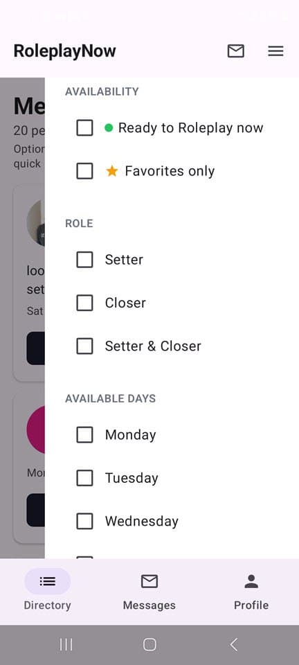 Filter by availability so you only see people who match your schedule.