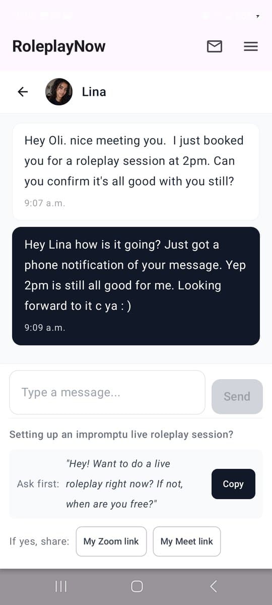 Message any member directly on the platform. Confirm your session, coordinate, stay in touch.